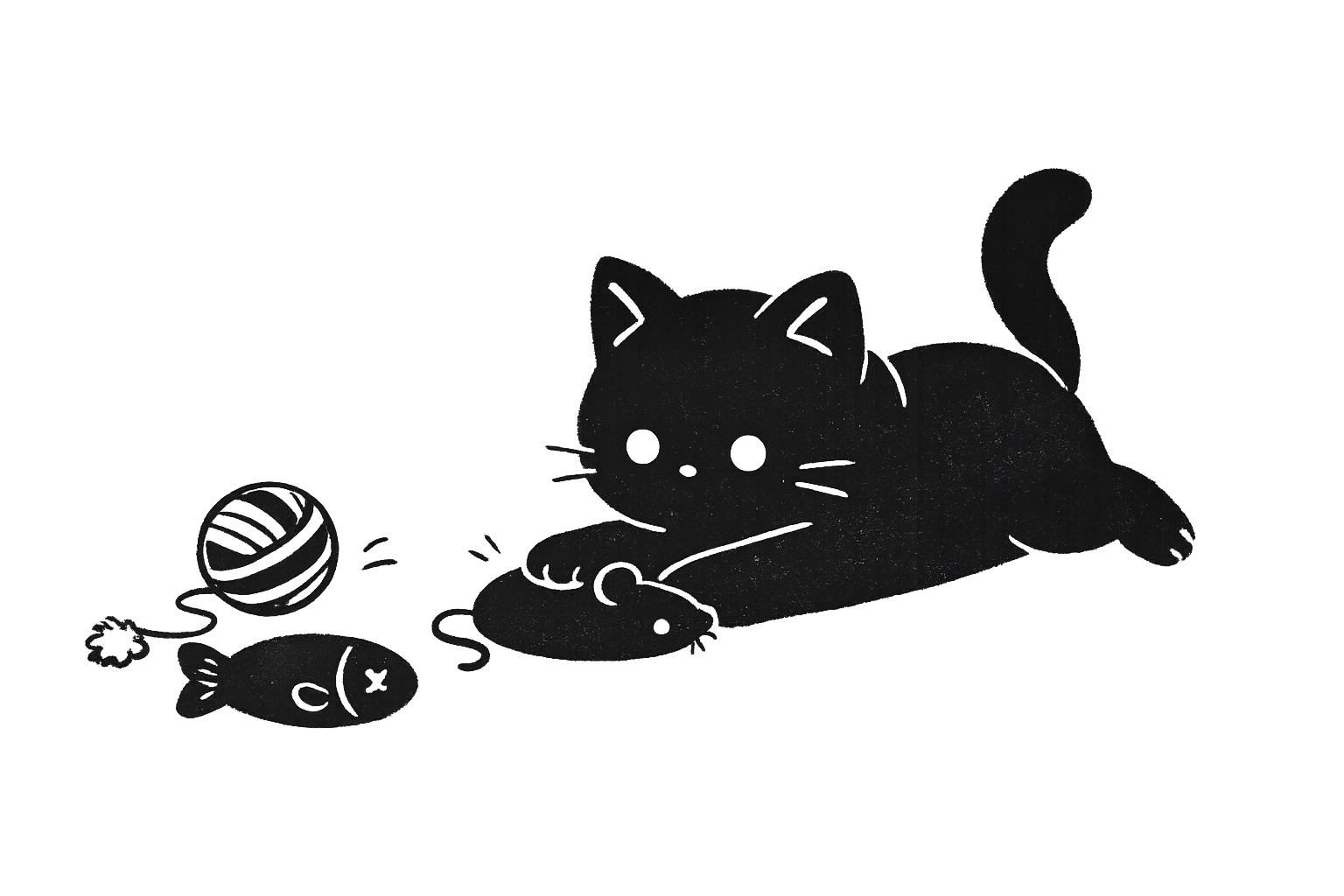 Cat playing with toys